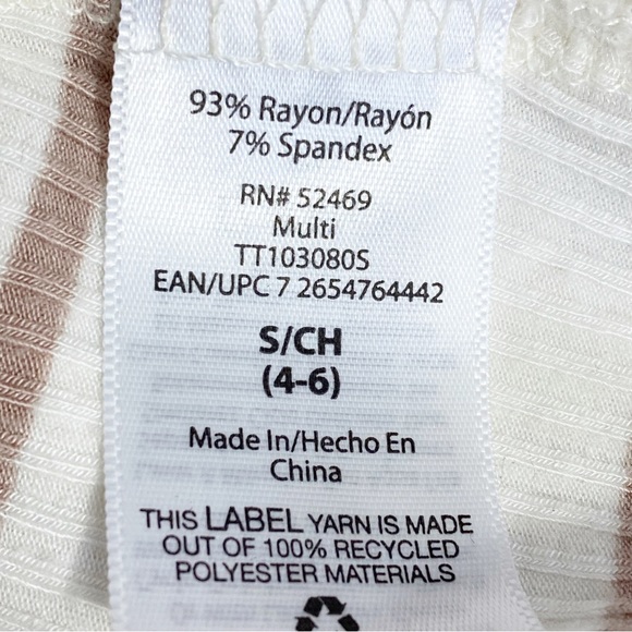 TIME and TRU gathered shoulder striped long sleeve rayon rib knit top S - Picture 6 of 8